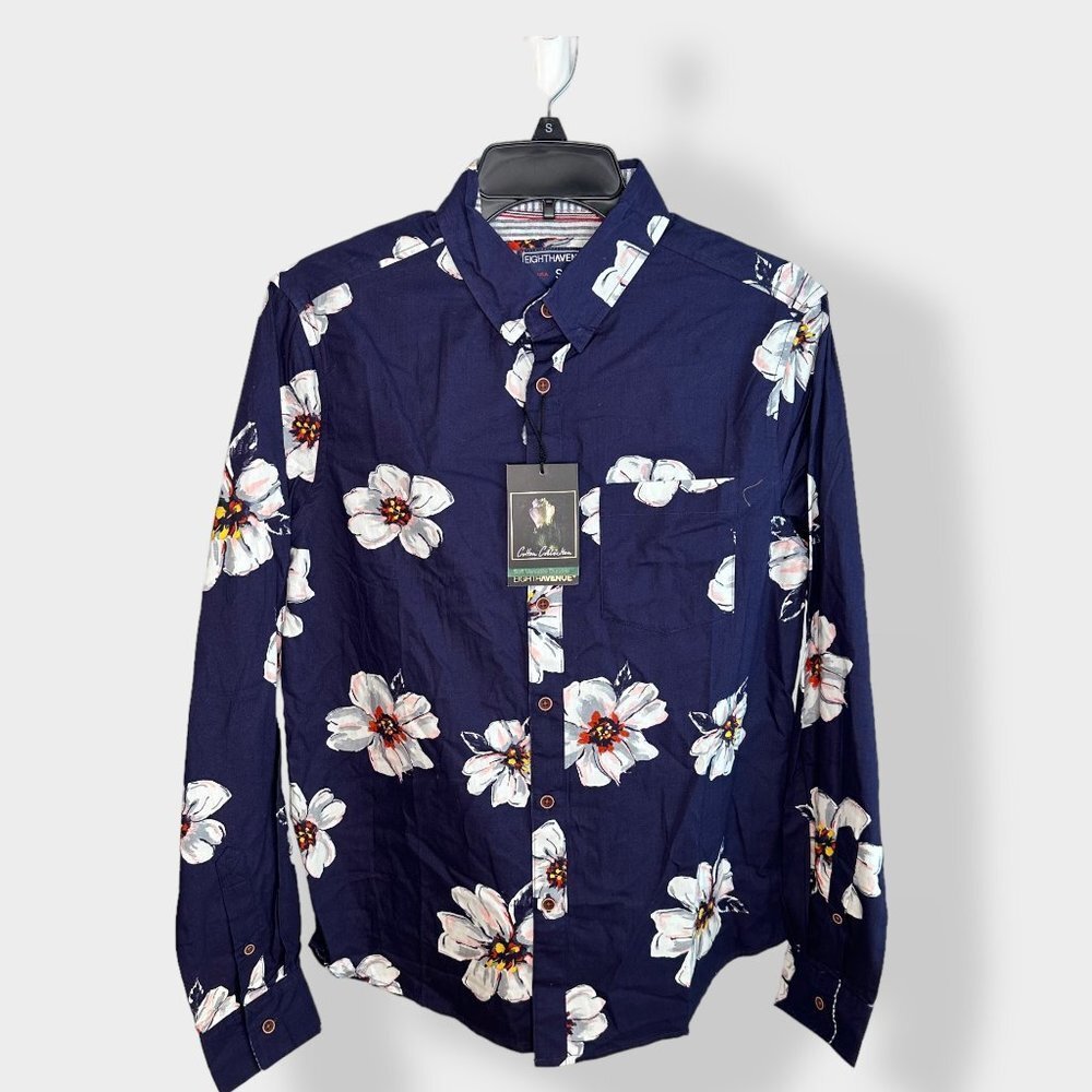 Eighth Avenue Cotton‎ Collection Blue Floral Button Up Shirt